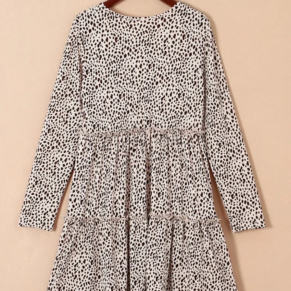 Leopard Animal Print Tiered Long Sleeve Dress - Picture 6 of 12